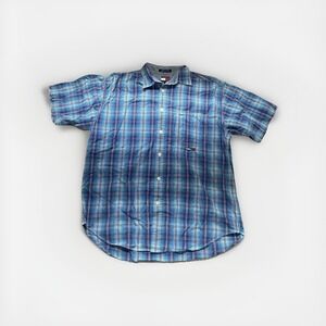 Tommy Hilfiger Tommy Jeans Button Shirt Blue‎ White Check Men's L Large Collar